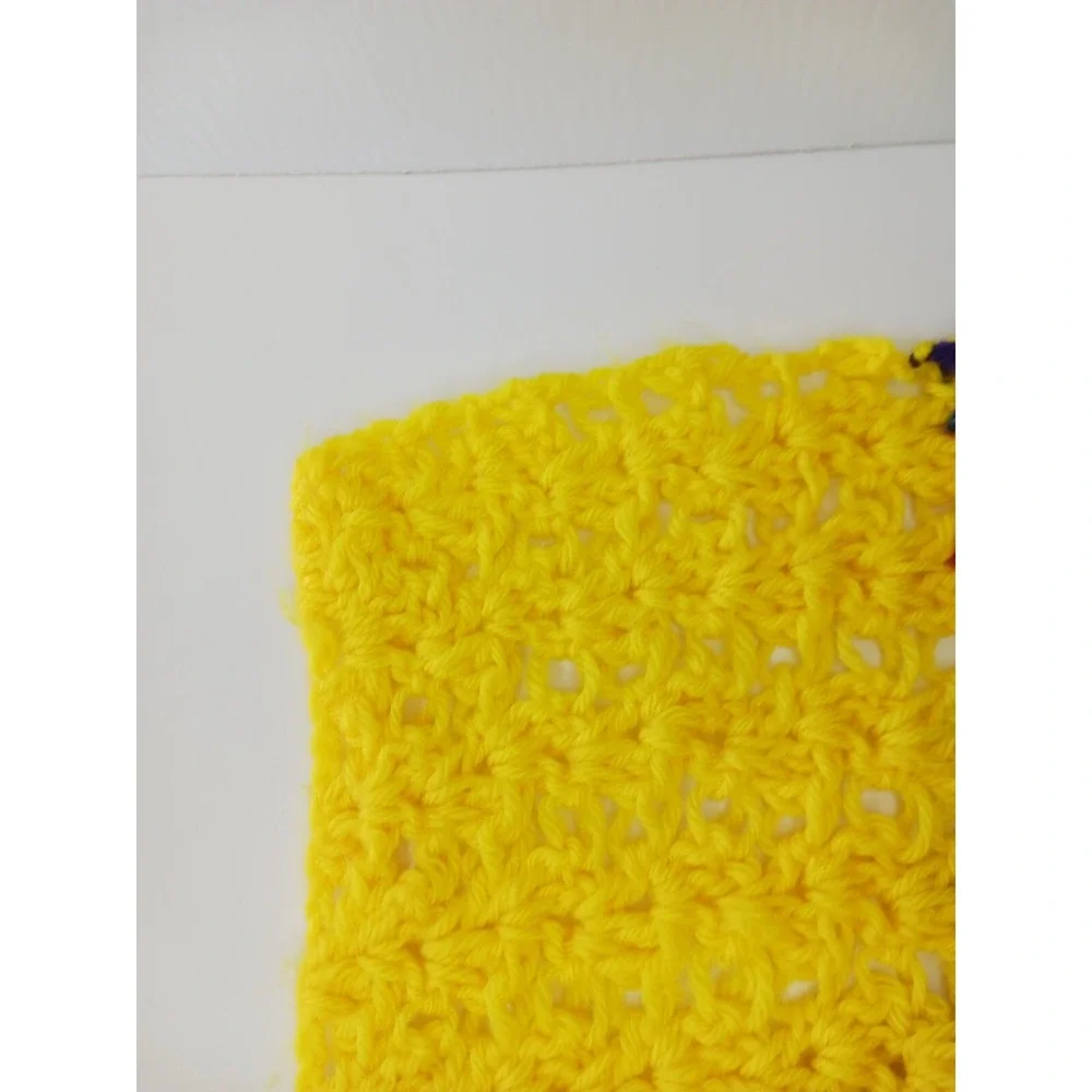Handmade Crochet Blanket‎ Afghan Throw Lap Yellow / Rainbow Colors 54